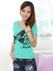 夏日蝴蝶分飞印花T恤